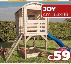 Casetta in Legno per Bambini Joy – Con Sabbiera e Scivolo, 163×118 cm