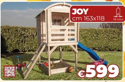 Casetta in Legno per Bambini Joy – Con Sabbiera e Scivolo, 163×118 cm