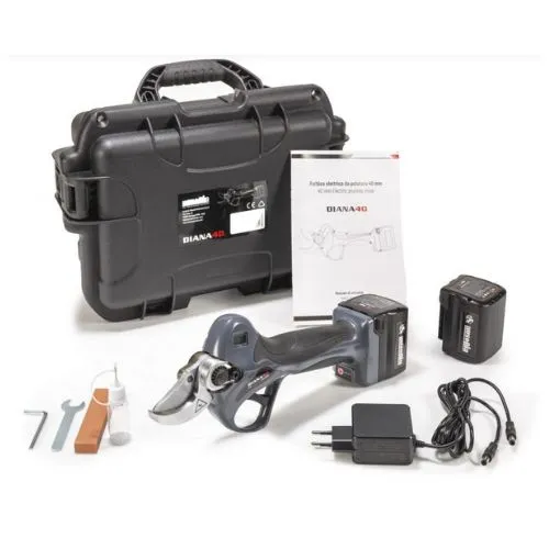Forbice Elettrica Diana per Potatura – 40 mm, con Valigetta e 2 Batterie