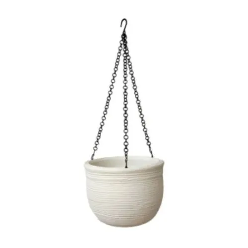 Vaso pensile bombato Shabby – Ø 25×19 cm – Colore Bianco Perla
