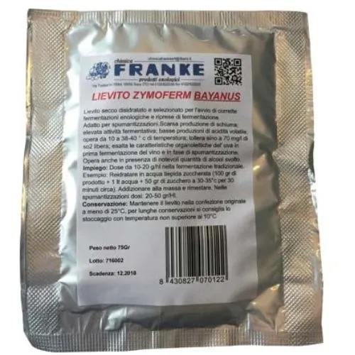 Zymofranke Lievito Selezionato Bayanus – Nutrizione Fermentativa – 75 g