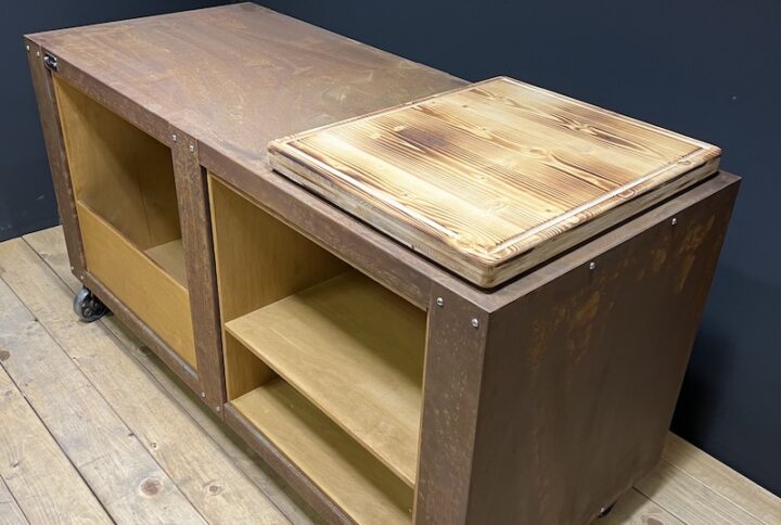Carrello industriale corten – 62×145 cm
