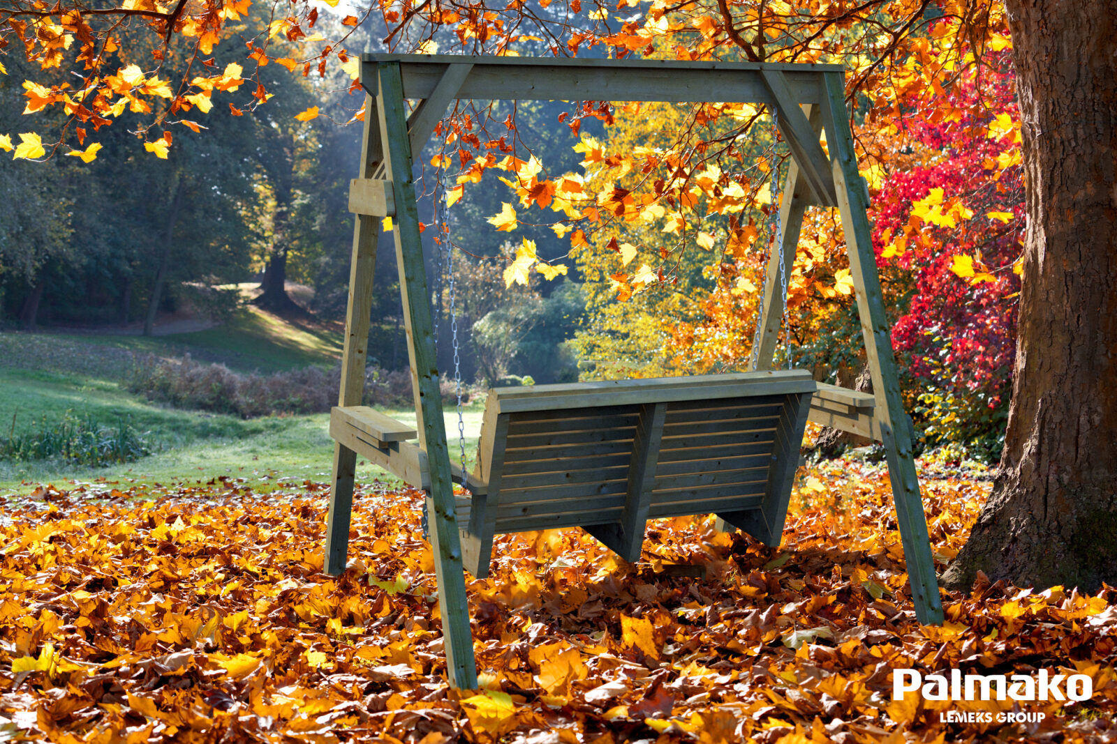 Bench in autumn park.