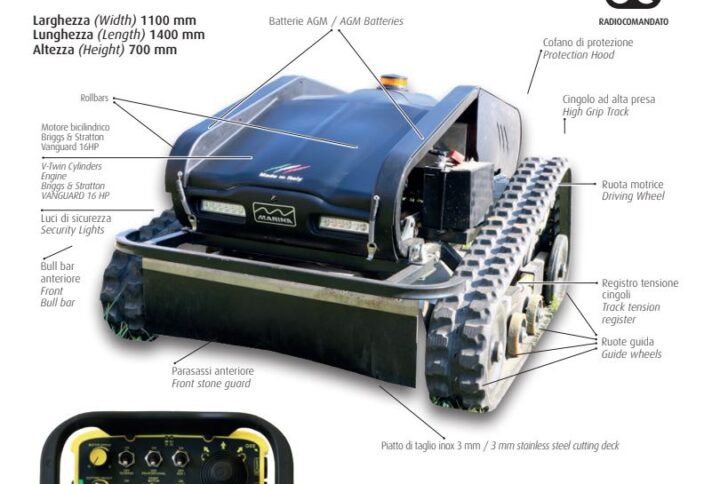 Marina Raptor 800 Tagliaerba Radiocomandato Professionale per Pendenze e Aree Difficili